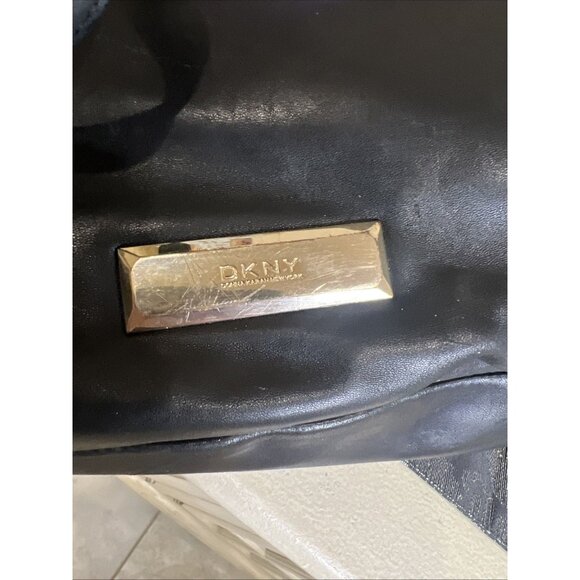 Vintage DKNY Black Leather Hobo Bag Soft Gold Handbag Y2K Purse Shoulder Bag - Picture 13 of 16